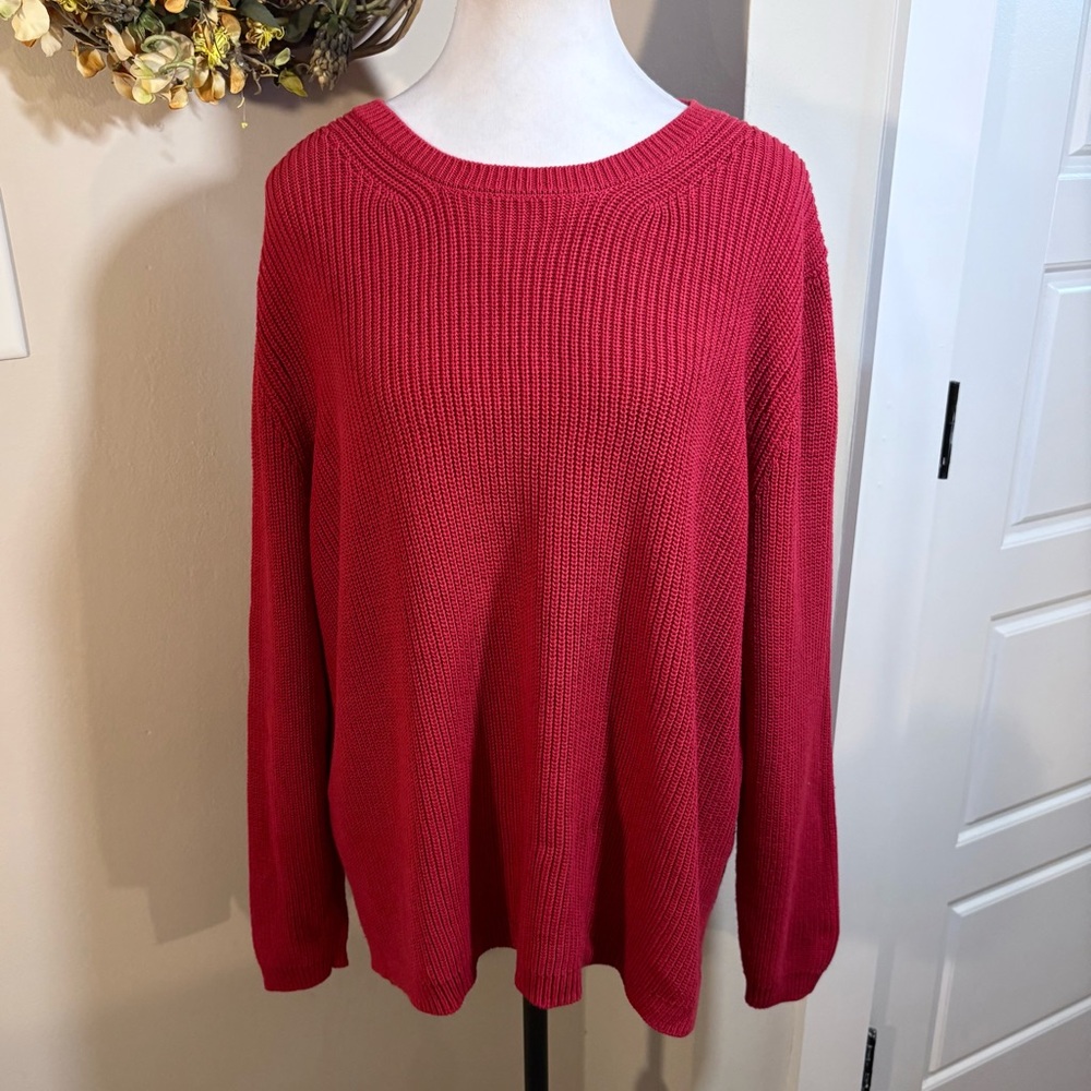 CROWN & IVY Cable Knit Step Hem Pull Over Red Sweater Womens Sz 2X 💚